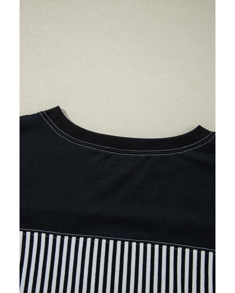 Azura Exchange Black White Striped Patchwork 3/4 Sleeve Oversize Top