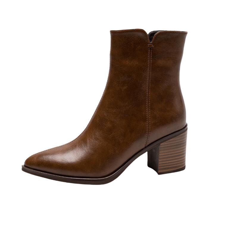 Fashion 2024 Autumn Women Boots Pointed Toe Chunky Heel Shoes for Women Concise Zipper Ankle Boots Chelsea Western Boots High Heels