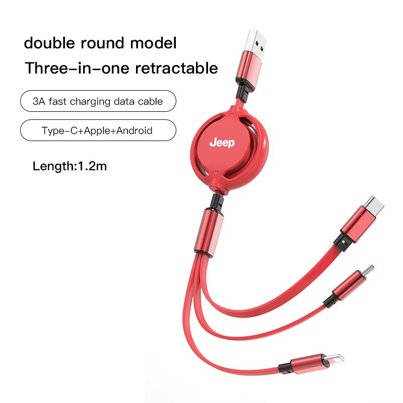 3 In 1 Retractable Car Charging Cable Multi USB Port Fast Charger Cord For Jeep Renegade Wagoneer Avenger Wrangler JK Valve Stem KUBEL1