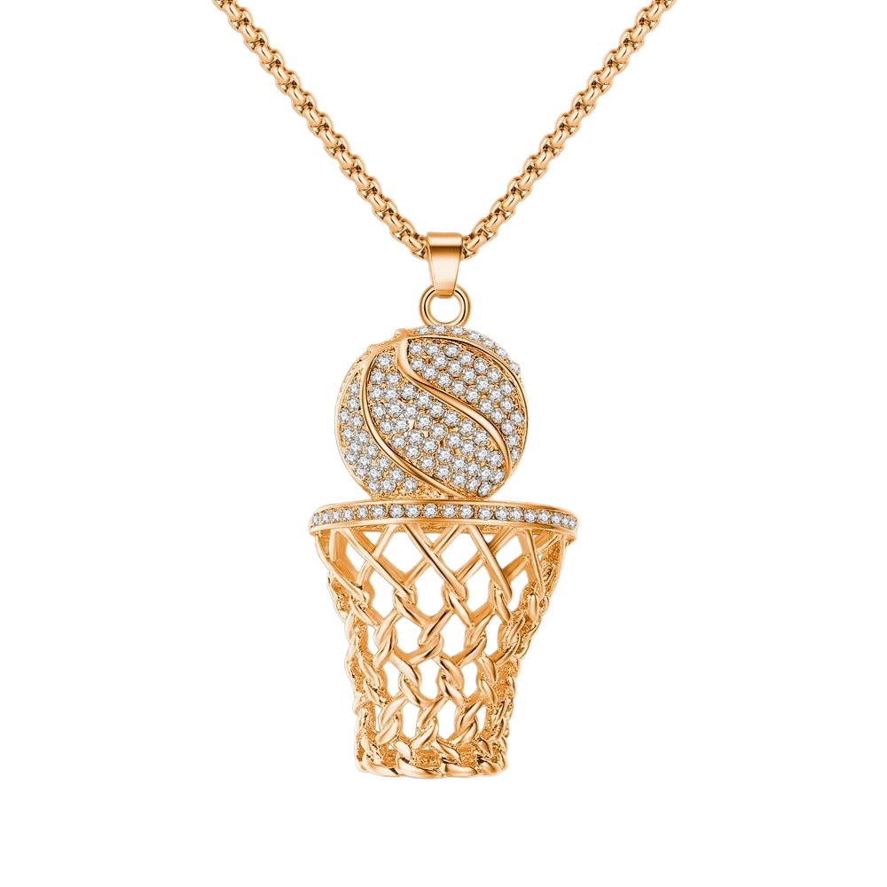 Fashion Basketball Hoop Necklace, Exquisite Hollow Pendant, European and American Sports Trend Jewelry