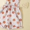 Toddler Girl Summer Outfit Solid Color Ribbed Short Sleeve Tops and Flower Print Suspender Shorts Overalls 2Pcs Clothes Set