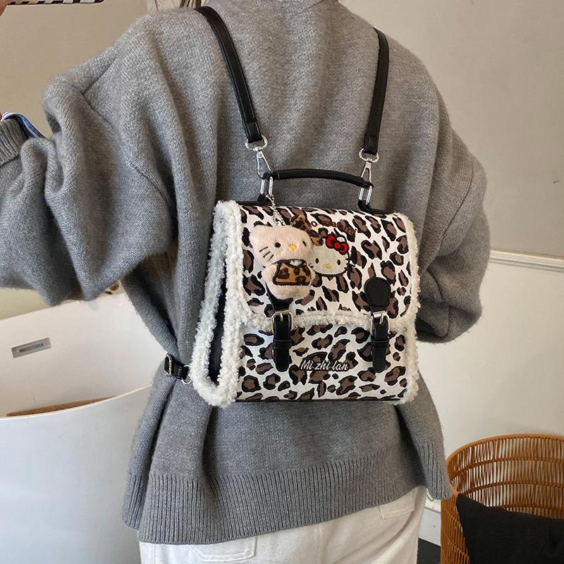 Cartoon Cute Cat Girl Backpack Retro Leopard Print Kindergarten Baby Schoolbag Autumn And Winter Children'S Backpack
