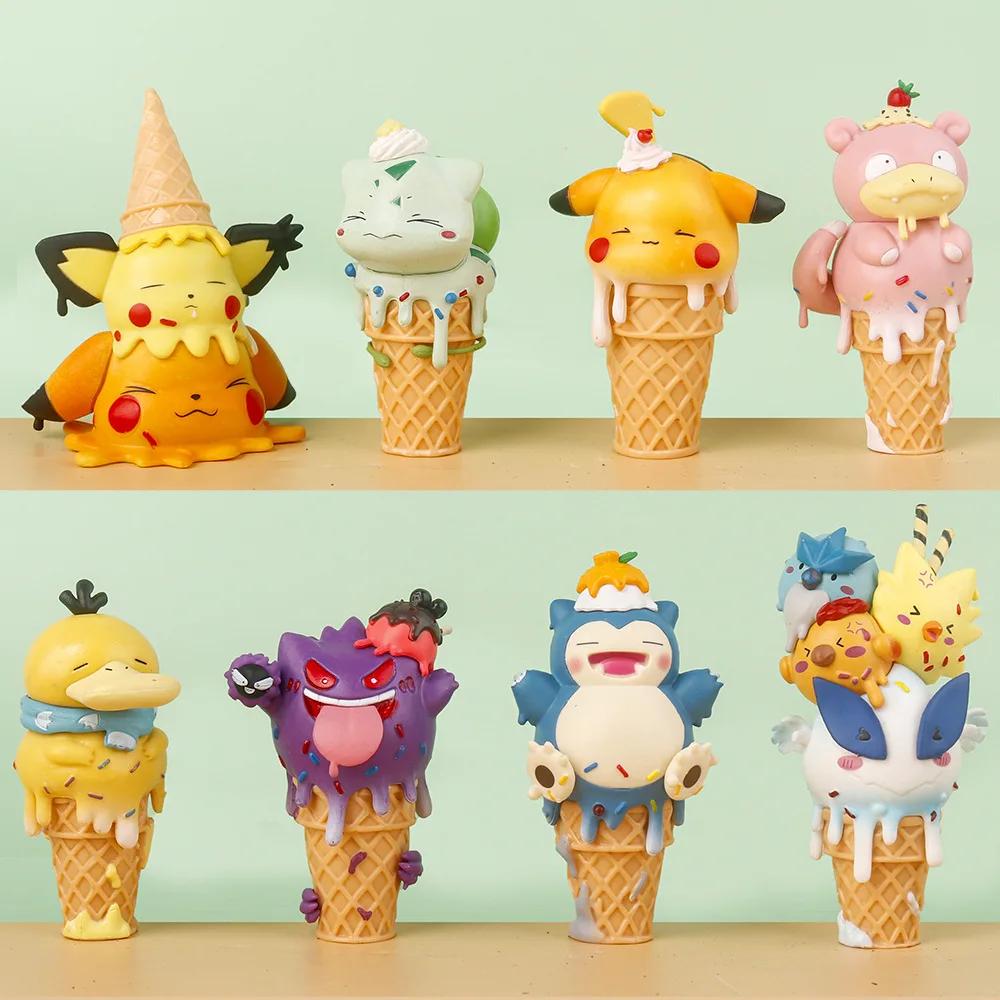 Cartoon Ice Cream Series Pikachu Snorlax Psyduck Gengar Anime Figure Toys Desktop Ornaments Collection Model