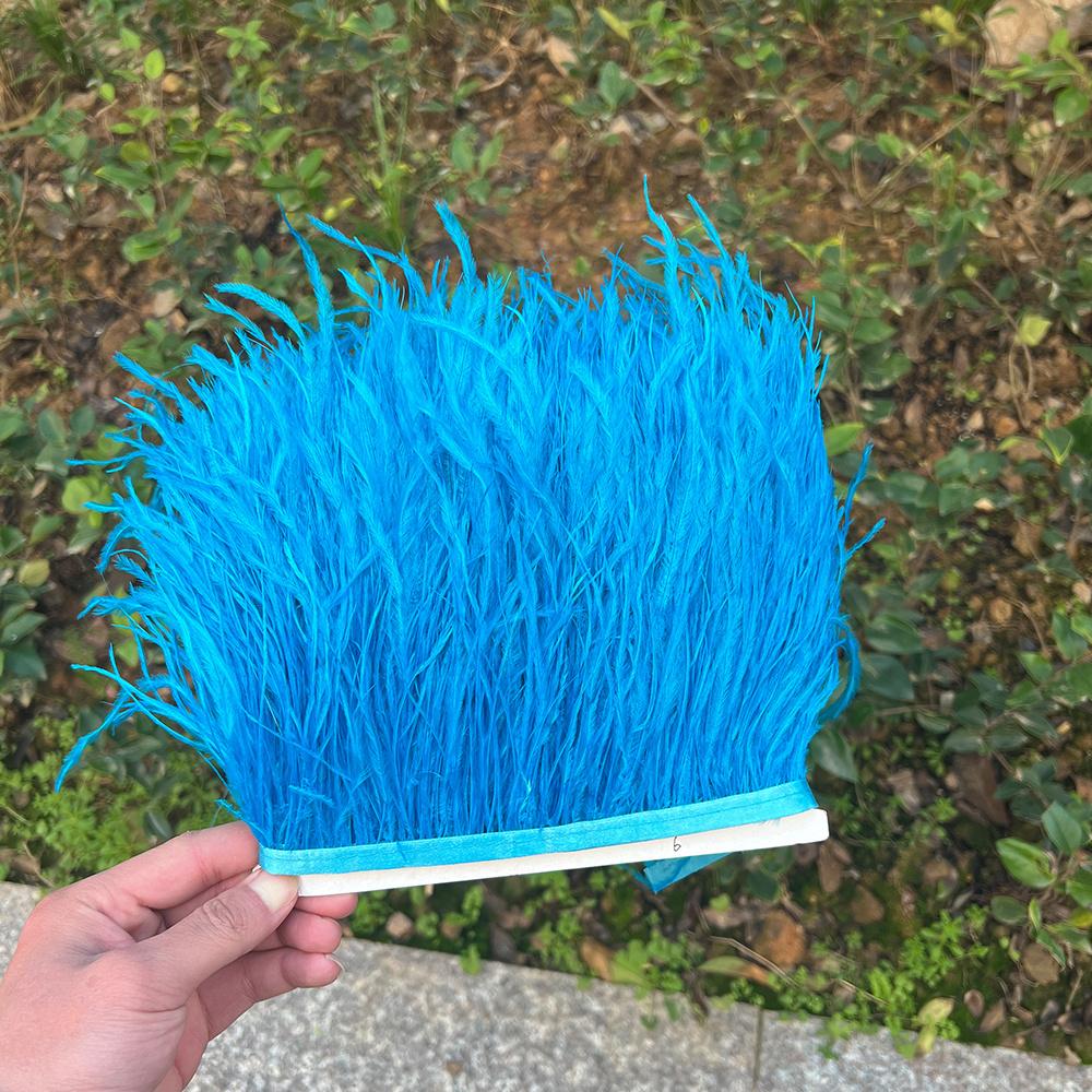 Feather1Meter Natural Ostrich Feathers Trim Fringe 8-10cm Fluffy Real Ostrich Feather Ribbon for Wedding Party Dress Sewing Decoration
