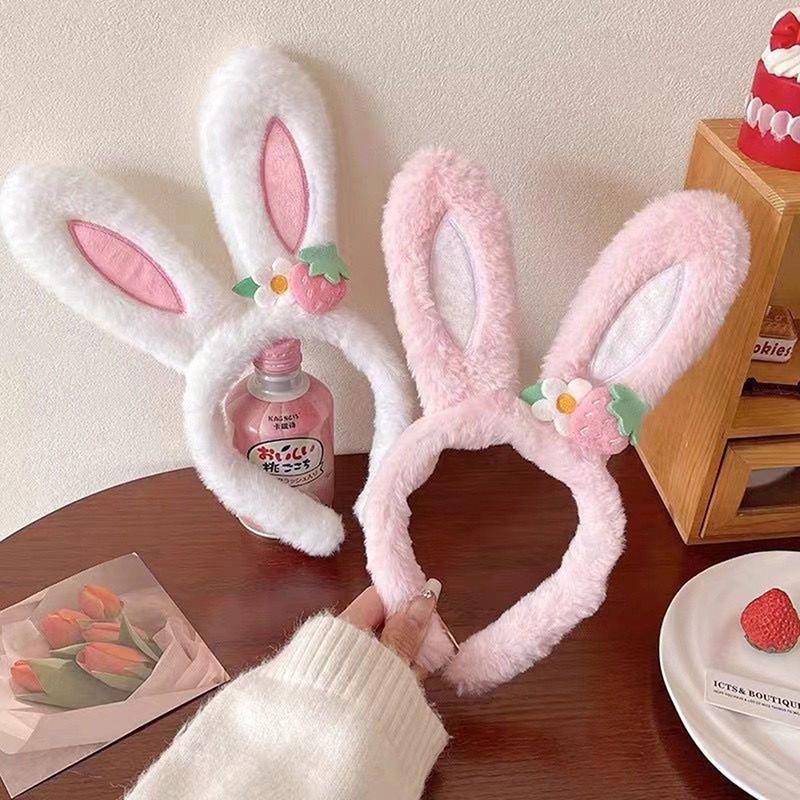1Pc Rabbit Ear Headband Hat Strawberry Flower Bunny Ear Hair Band