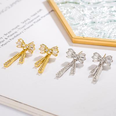Длинные серьги-бантики с микро-инкрустацией из циркония, женские модные темпераментные серьги-гвоздики высокого класса, ювелирные изделия