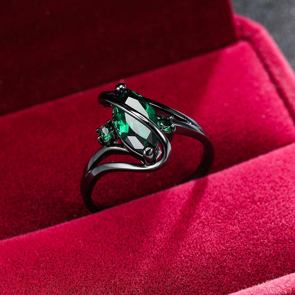 Romantic Marquise Cut Green Stone Black Gold Color Twist Ring Wedding Christmas Jewelry Anniversary Gifts