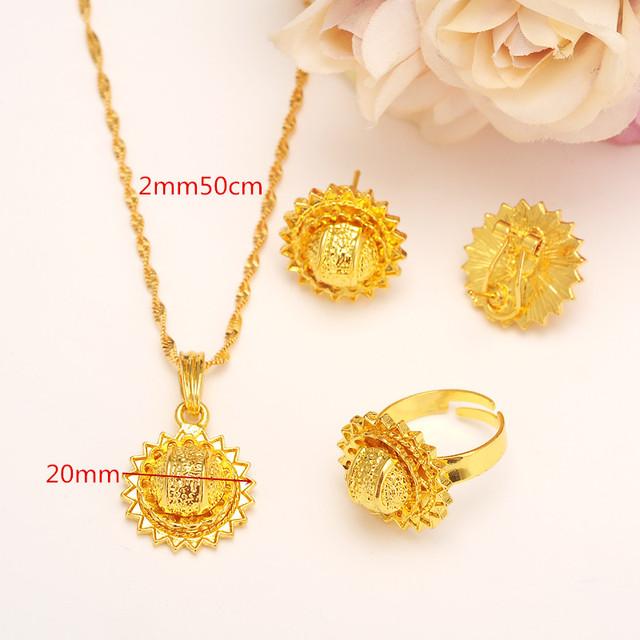 Золотые комплекты ювелирных изделий, серьги, кулон, кольцо, традиционное африканское свадебное кольцо Habesha, женские вечерние африканские красивые подарки