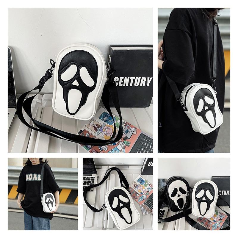 Quirky Ghost Skull Crossbody Bag Hip Korean Style Small Shoulder Bag With Pu Material