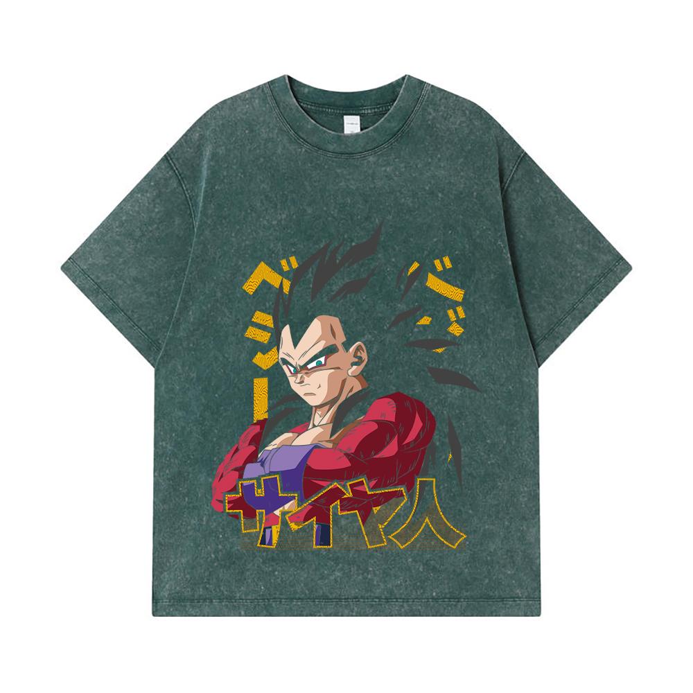 275 GSM Washed T-shirts 100% Cotton Dragon Ball V18 Goku Print Unisex Heavy Cotton T Shirt