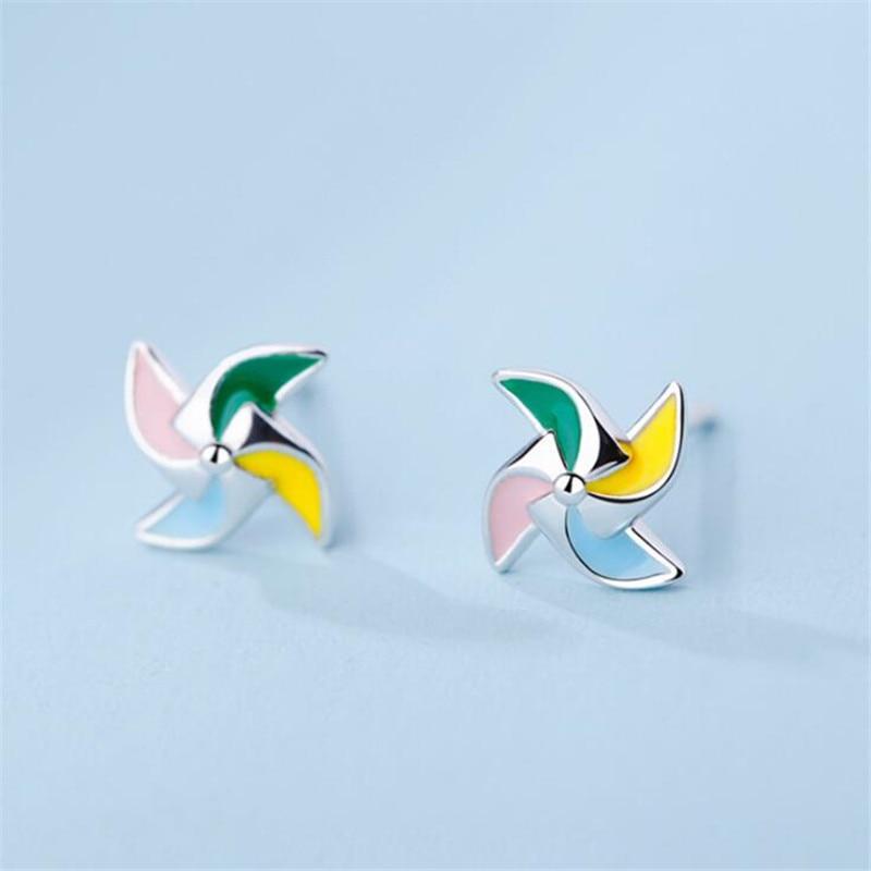 New Simple And Compact Color Windmill Creative 925 Sterling Silver Jewelry Temperament Drops Sweet Exquisite Stud Earrings E051