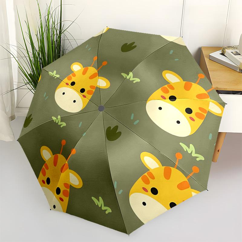 1pc Giraffe Pattern Automatic Folding Umbrella - Portable Collapsible Design, 8-Rib Iron Frame, Durable Fabric yy251125204