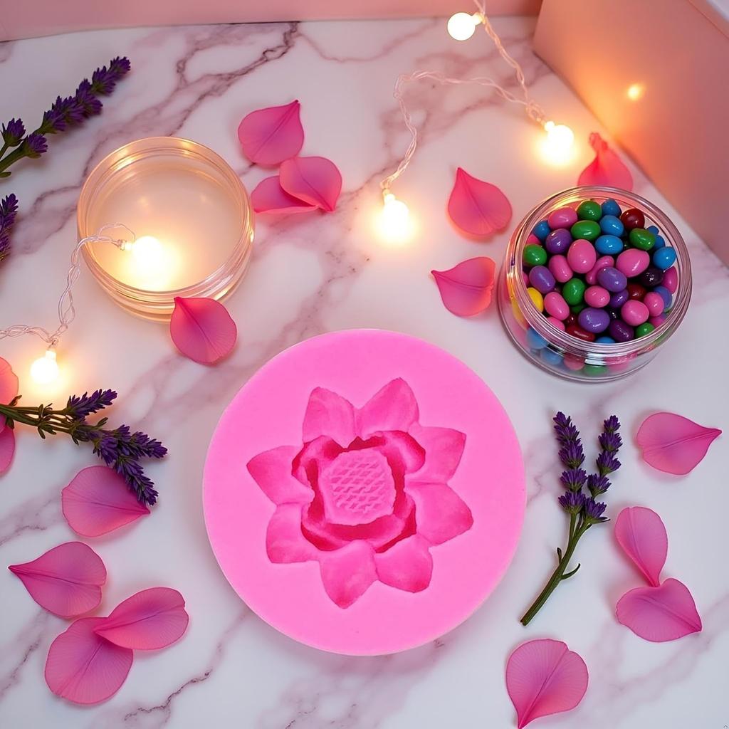 Pink 3D Flower Lotus Silicone Mold for DIY Cupcake Cake Topper Decoration Jelly Shots Fondant Mold Crystal Handmade Ice Cream Soap Mould Candy Making