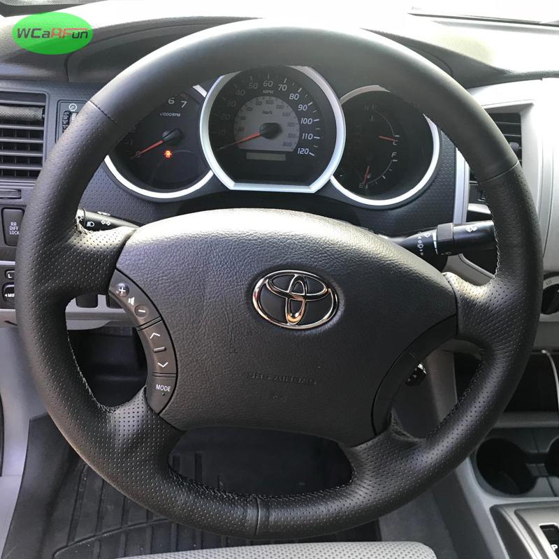 Black Leather Steering Wheel Cover for Toyota Camry Highlander Sequoia Sienna Tacoma Tundra 4Runner Land Cruiser Prado 2006-2009