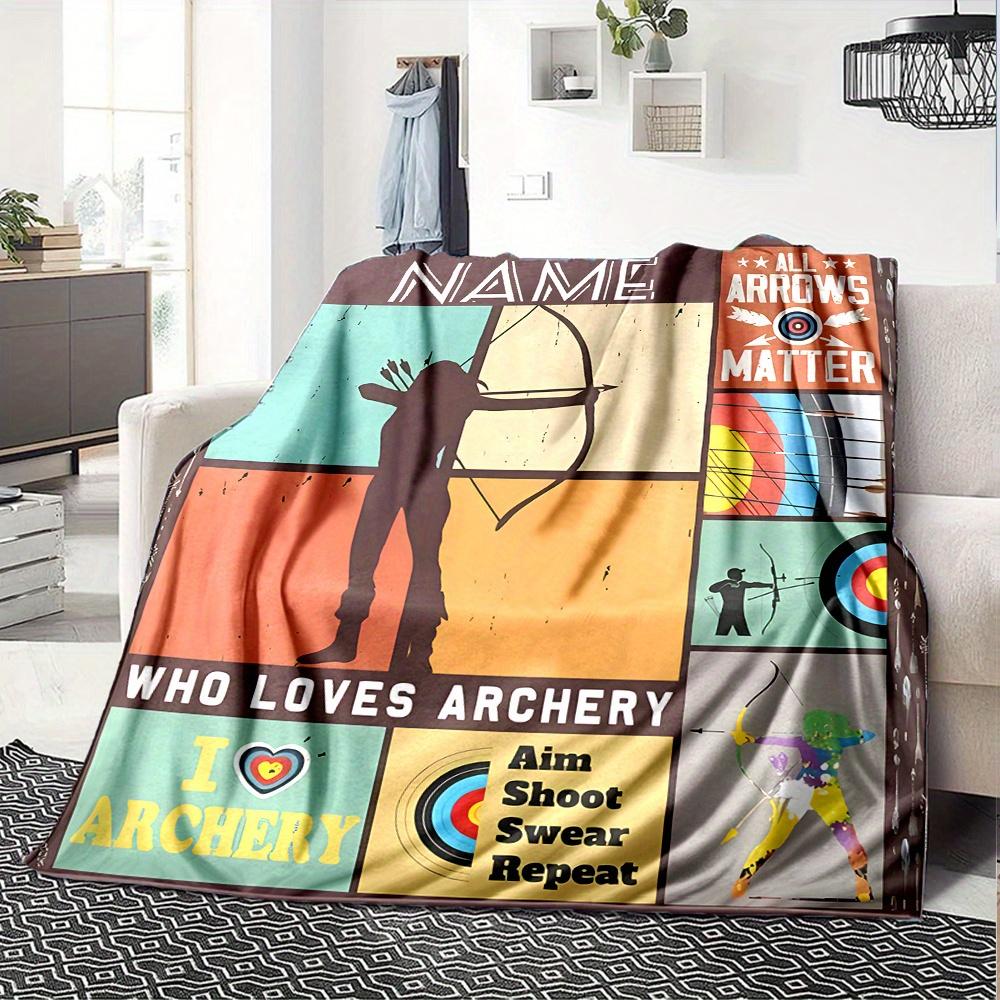Archery Silhouette Target Bow Arrow Four Seasons Blanket Customized With Your Name Lightweight And Warm Perfect Gift For Home Office Camping Sofa