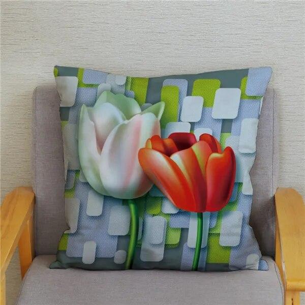 Tulip Flower Printed Pattern Cushion Cover for Home Living Room Sofa Decoration Waist Cushion Pillow Cover