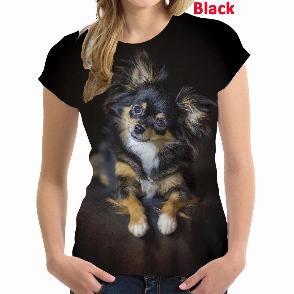 Новейшая летняя женская модная футболка с 3d принтом милых животных и собак, повседневная футболка с короткими рукавами и круглым вырезом чихуахуа
