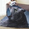 Gray Cat Printed Flannel Blanket - Soft, Cozy Fleece, Pet & Home Decor, Modern Style, All-Season, 100% Polyester, Knitted, Machi