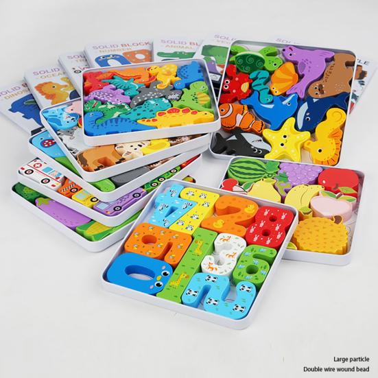 Деревянный блок-головоломка с животными Игра-головоломка Открытое воображение Дизайн Раннее образование Просвещение Сопоставление форм