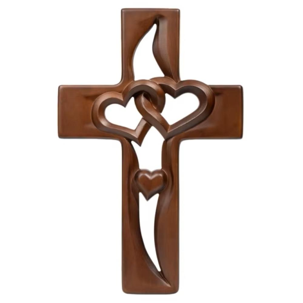 Christian Intertwined Heart Wooden Cross Valentine's Day Log Cross Pendant Living Room Decor