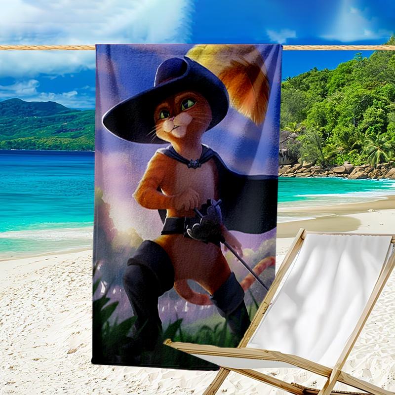 Ultra-Soft Beach Towel with Puss In Boots Theme,Ideal for Pool - Camping, Diving - Perfect Travel Essential, Vibrant Beach Towel.