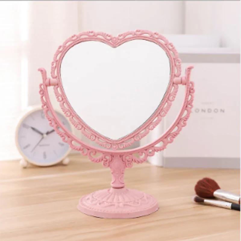 Desktop Makeup Mirror Heart Shape Makeup Vanity Portable Double-side Vanity Mirror Hand Mirror Cosmetic Compact Mirror for Women