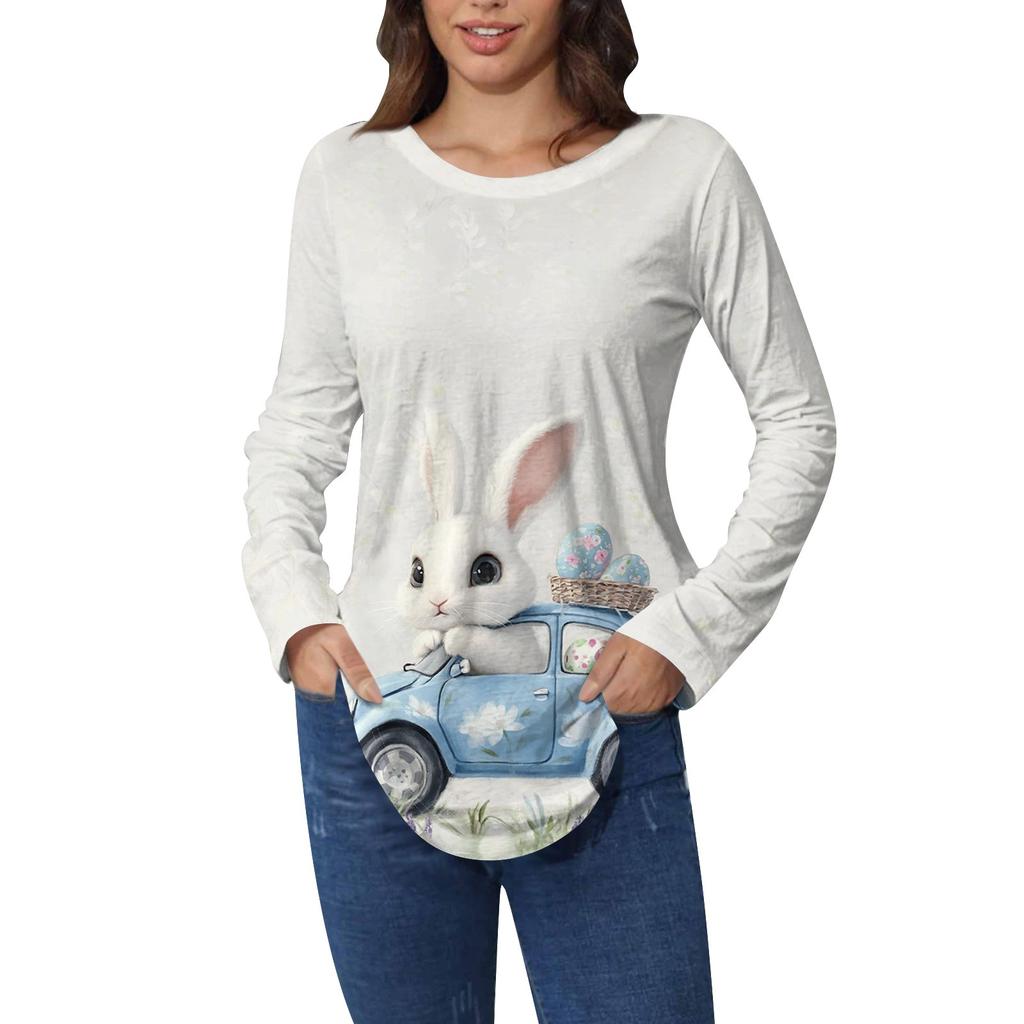 Пасхальные рубашки для женщин Милая футболка с принтом в виде сердца с длинным рукавом Туника Топы из хлопка Пуловеры