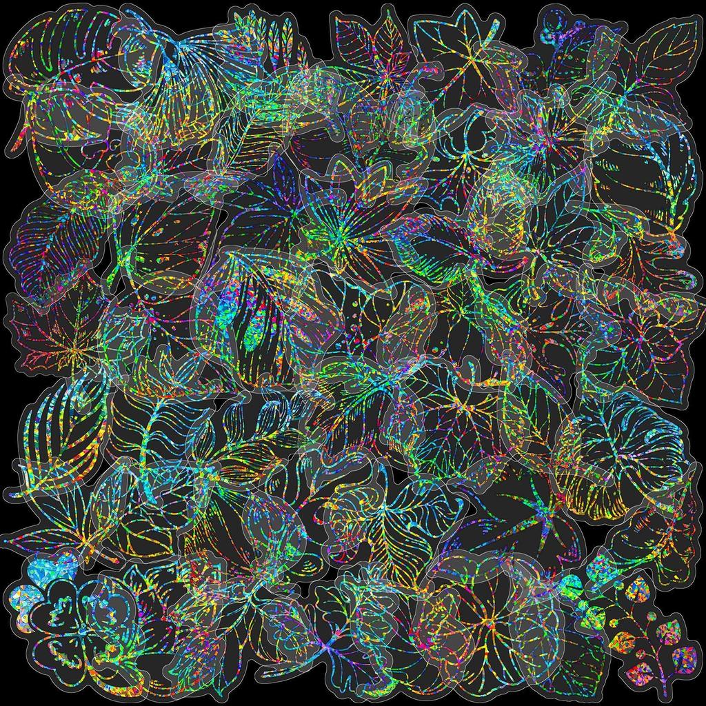 50 Laser Leaves Stickers Shrimp Skin New Product Stream Stickers Retro Guka Laser Stickers