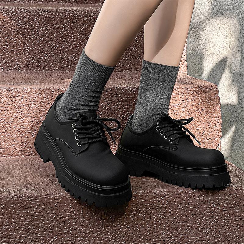 Туфли дерби с большой головкой мужские летние с высоким чувством толстой подошвой увеличивающие для работы мужчины и женщины одинаковые кожаные туфли 5652-J