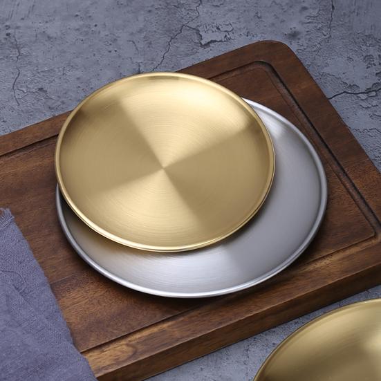 Round Dinner Plate Serving Platter Stainless Steel Barbecue Tray Korean Style Serving Dish Fruit Dessert Steak Plate