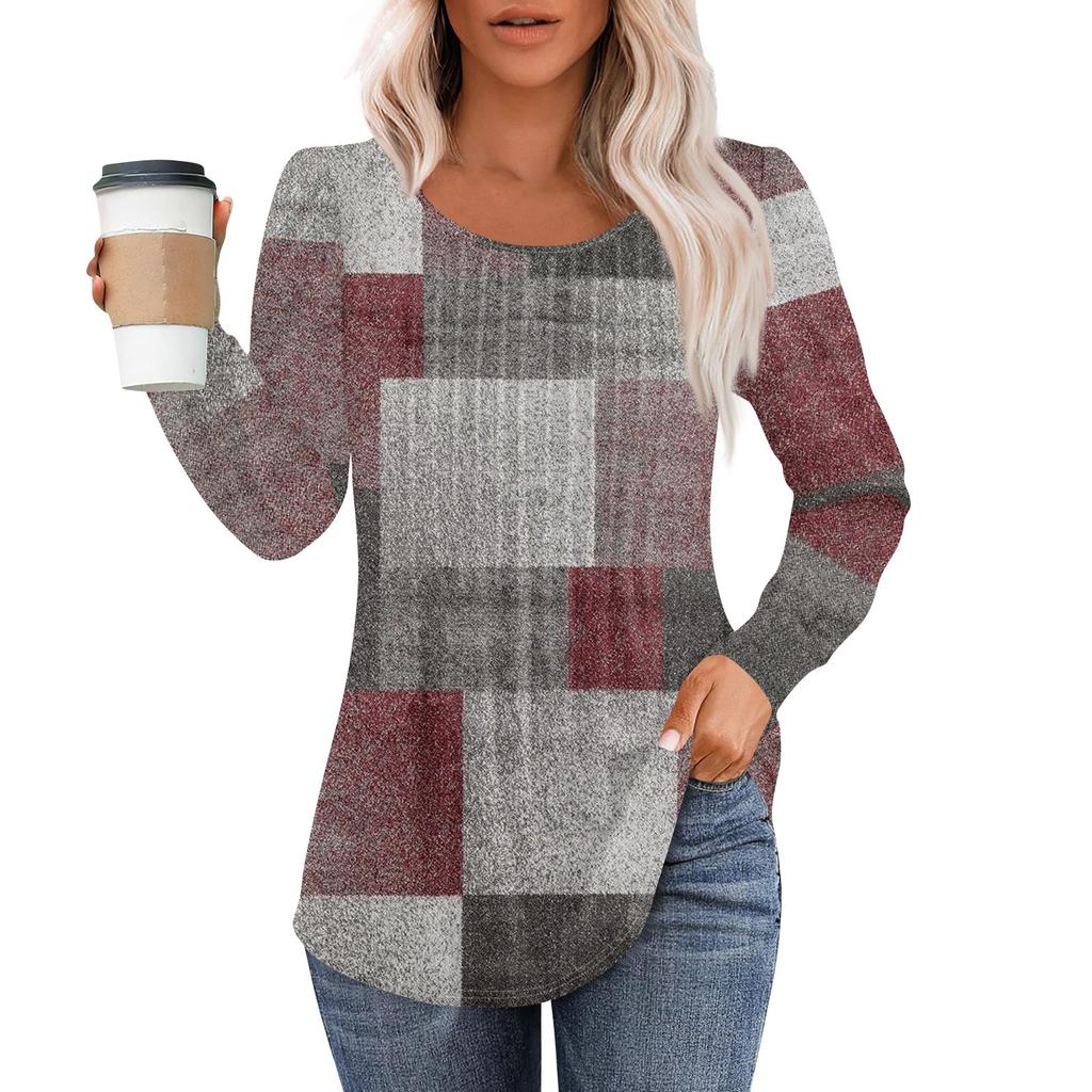 Рубашки с длинным рукавом для женщин, топы, нарядные повседневные блузки, плиссированные топы-туники с круглым вырезом