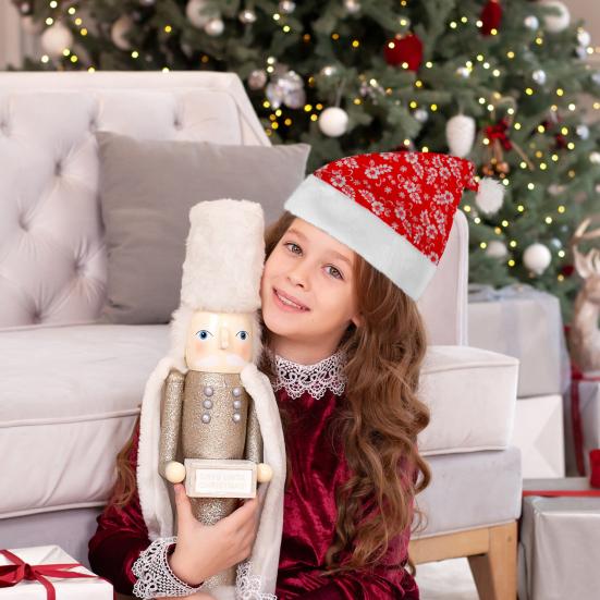 Взрослые Детская Рождественская Шапка Шапка Санта Клауса Цветочный Узор Красно-Белая Рождественская Шапка