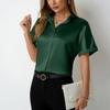 Женские однотонные атласные рубашки с короткими рукавами и воротником-стойкой