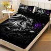 Комплект простыней на резинке с 3D-принтом «Черный дракон и фиолетовые цветы», 100% полиэстер, чехлы для матраса, дышащий комплект постельного белья с 2 наволочками