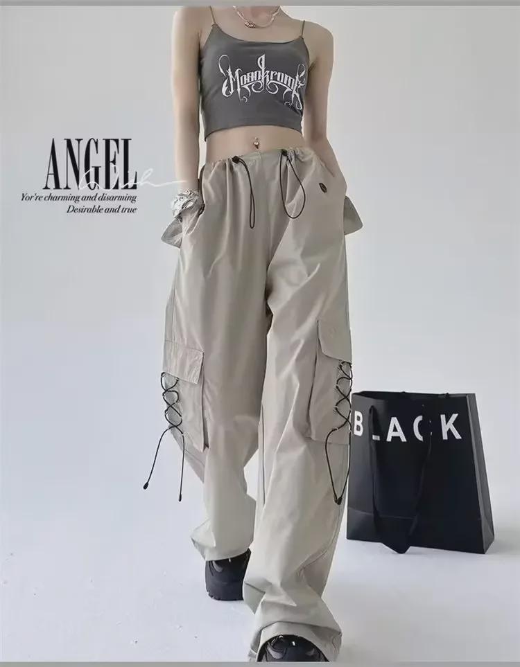 Новый осенний комбинезон-парашют цвета хаки унисекс: Свободные плиссированные брюки широкого кроя