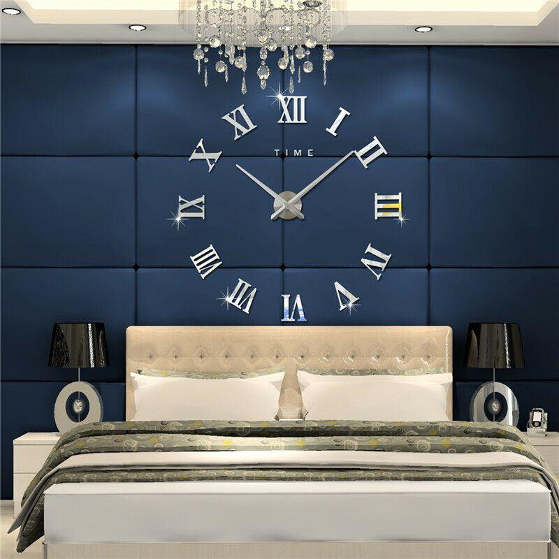 Extra 3d Diy Large Roman Numerals Luxury Mirror Wall Sticker Clock Home Decor