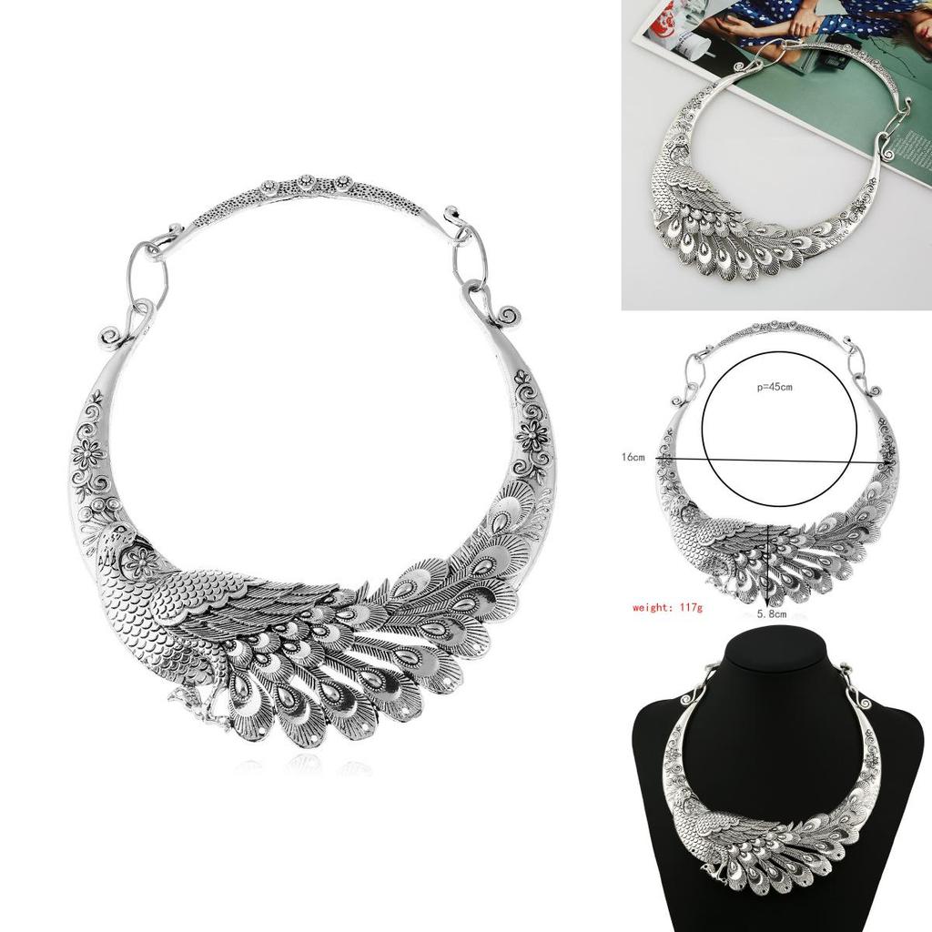 Peacock Animal Pendant Necklace With Retro Silver Finish For Fashion Accessories