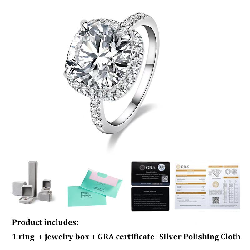 Fashion 5ct Real Moissanite Diamond Four Prong Square Ring Radiant Cut Pure S925 Sterling Silver for Women Fine Jewelry Wedding