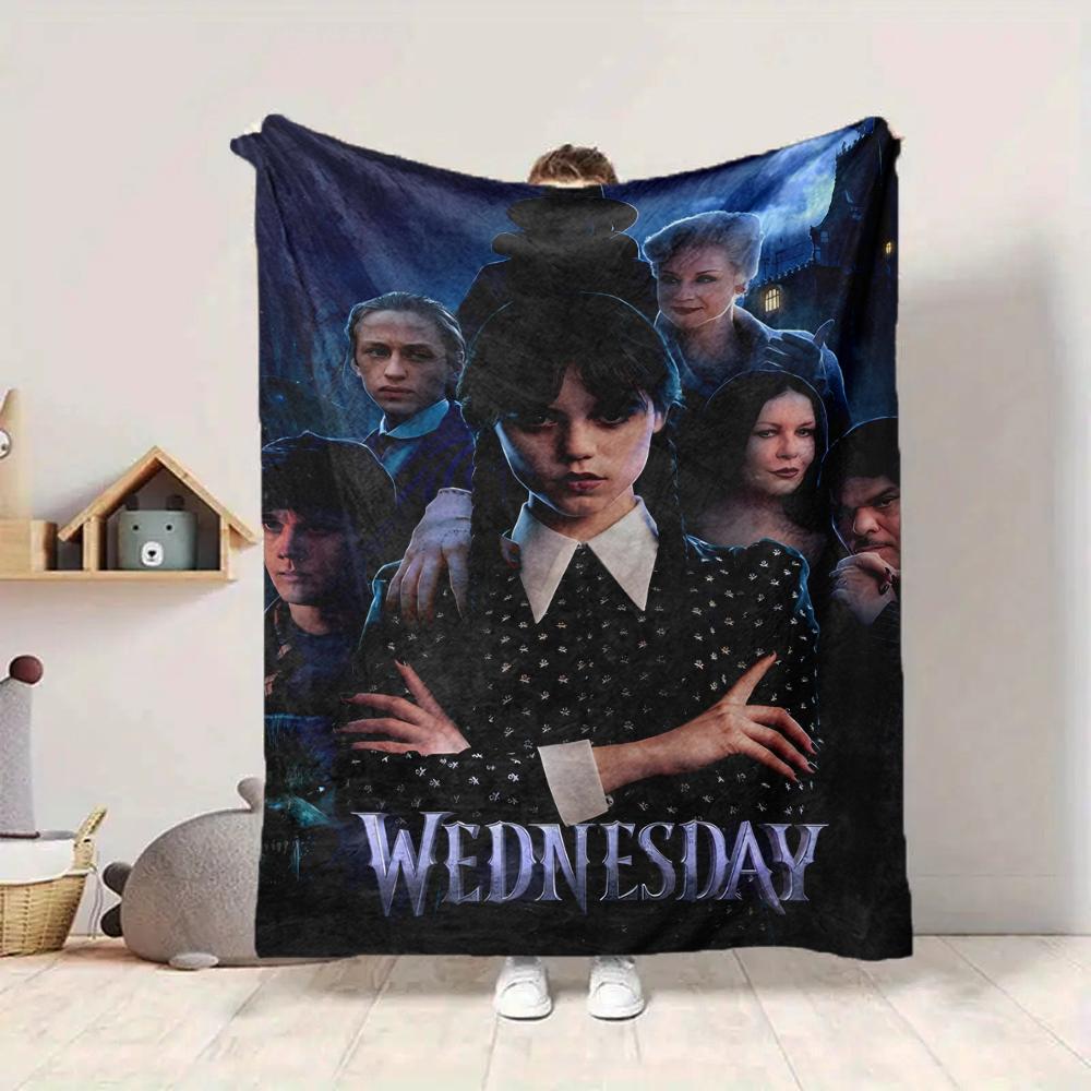 1Pc Wednesday Addams Mystery Flannel Blanket, Soft And Comfortable, Casual Warm, Camping Travel, Christmas, Halloween Xmas Gift L1256
