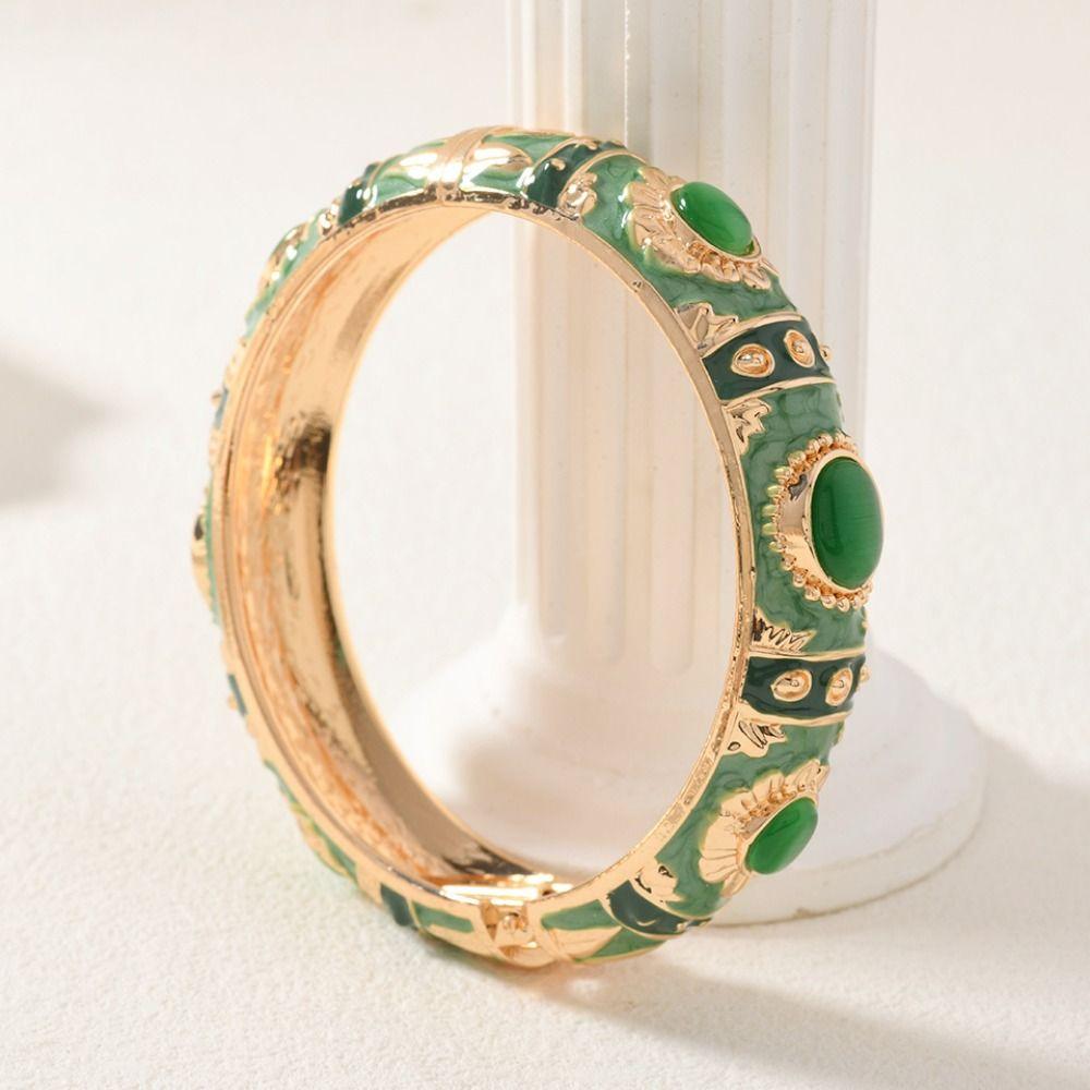 Эмалевый браслет-манжета с полым цветочным узором, двойной браслет, женский браслет на руку, винтажный браслет-клуазонне, женский