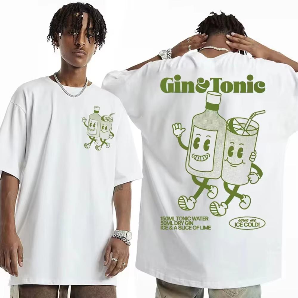 2026 Unisex Retro Cartoon Aesthetic T Shirts Gin And Tonic Meme T Shirt Unisex Summer Fashion Funny Cocktail Meme Graphic Tshirt