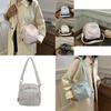 Large Capacity Trendy Canvas Shoulder Bag For Stylish Girls With Round Shape Design In Black White Blue And Pink