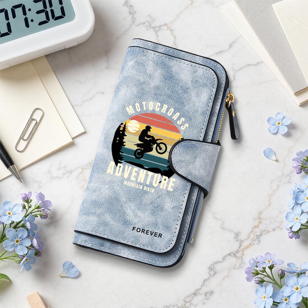 Motocross Adventure Leather Wallet Durable Card Holder Purse for Biker