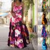 V Neck Sling Long Dress Women Flower Butterflies Print Floor Length Maxi Dress Sundress