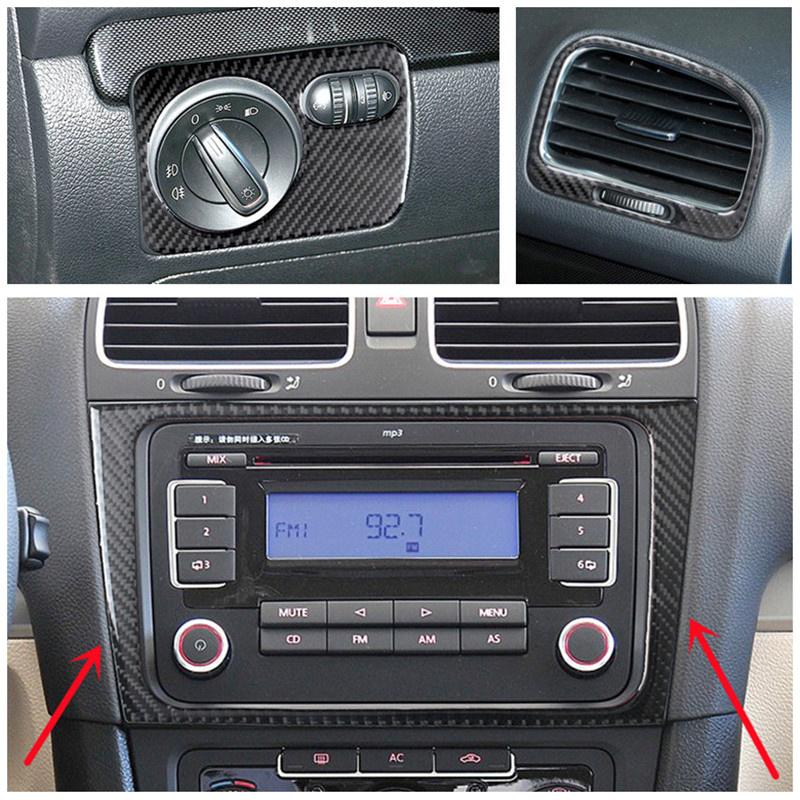 Carbon Fiber Car Interior Decoration Stickers Car Styling For Volkswagen VW Golf 6 Center Console Cover Trim Inner