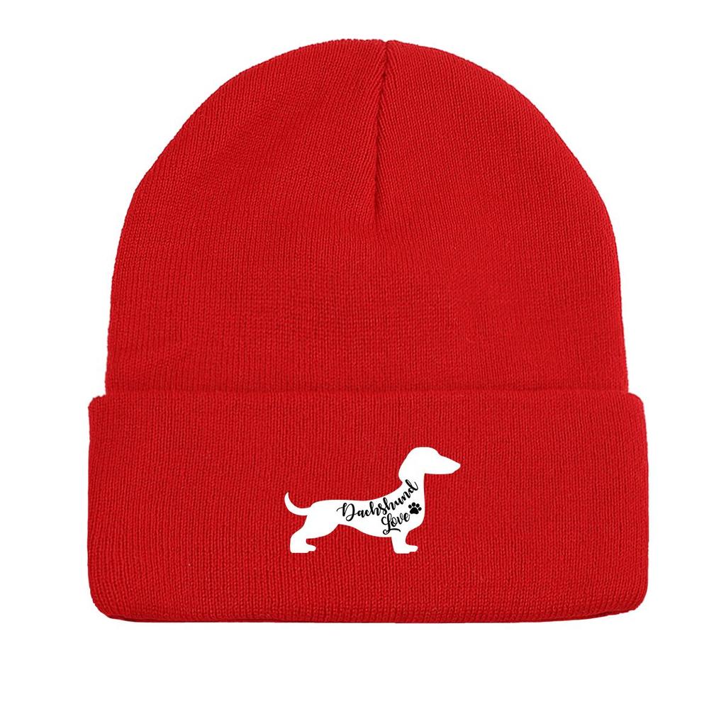 Вязаная шапка с принтом собаки таксы, шапка-бини с изображением животных, ветрозащитные мешковатые модные шапки с помпоном, вязаная шапка, шапка-бини