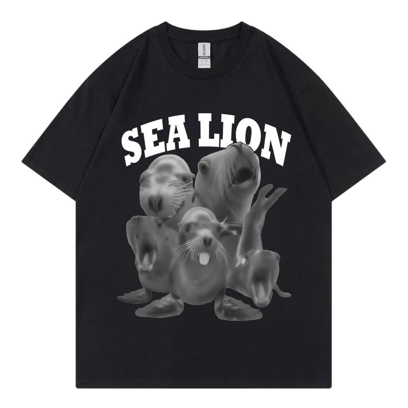 Funny Sea Lion Meme Tshirt Unisex Women Fashion Vintage Short Sleeve Tshirts High Quality Cotton Oversized T Shirts Streetwear