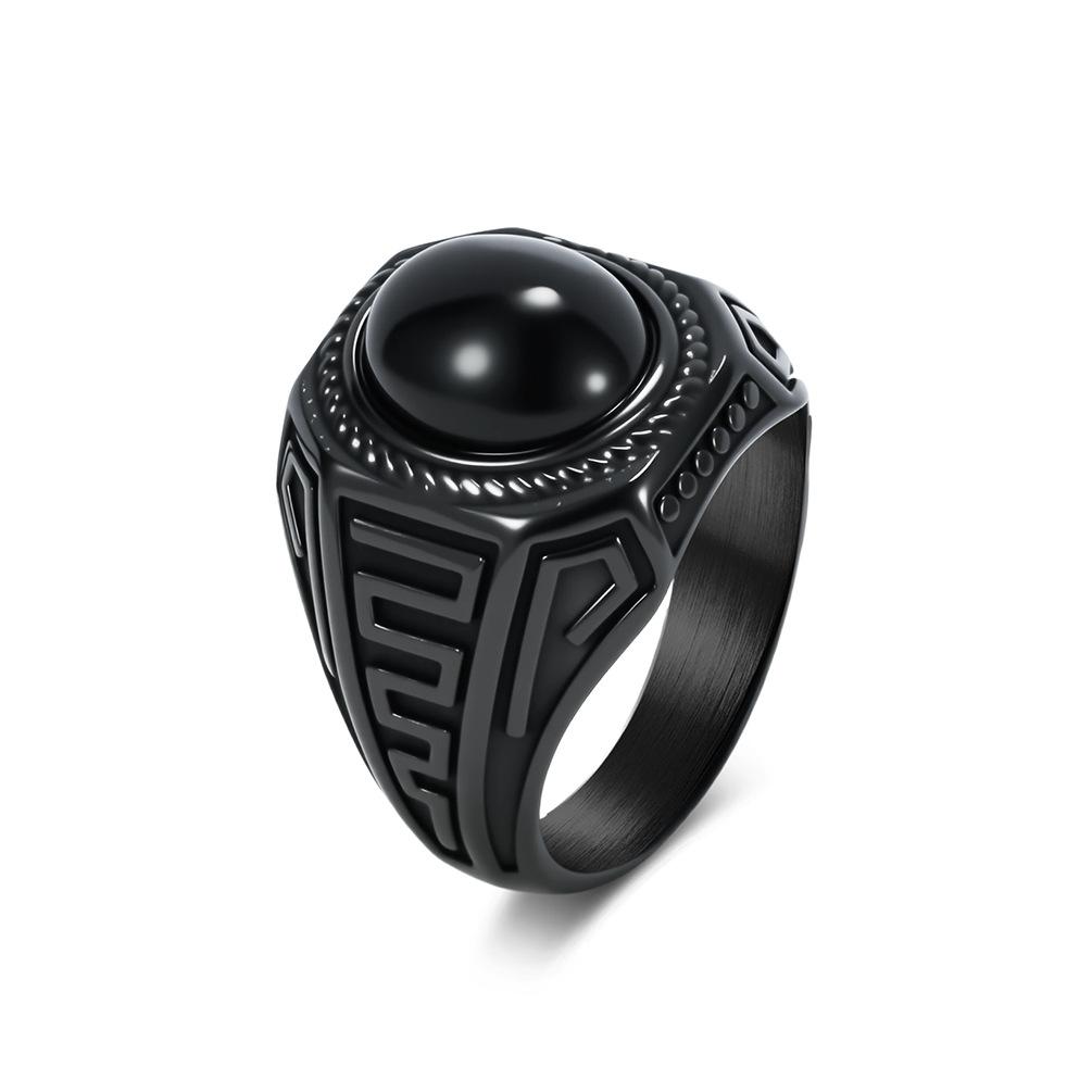 Qianfeng Jewelry Ретро-тренд Кольцо из титановой стали с черным камнем Мужское Литературное нишевое Высококачественное Кольцо на указательный палец