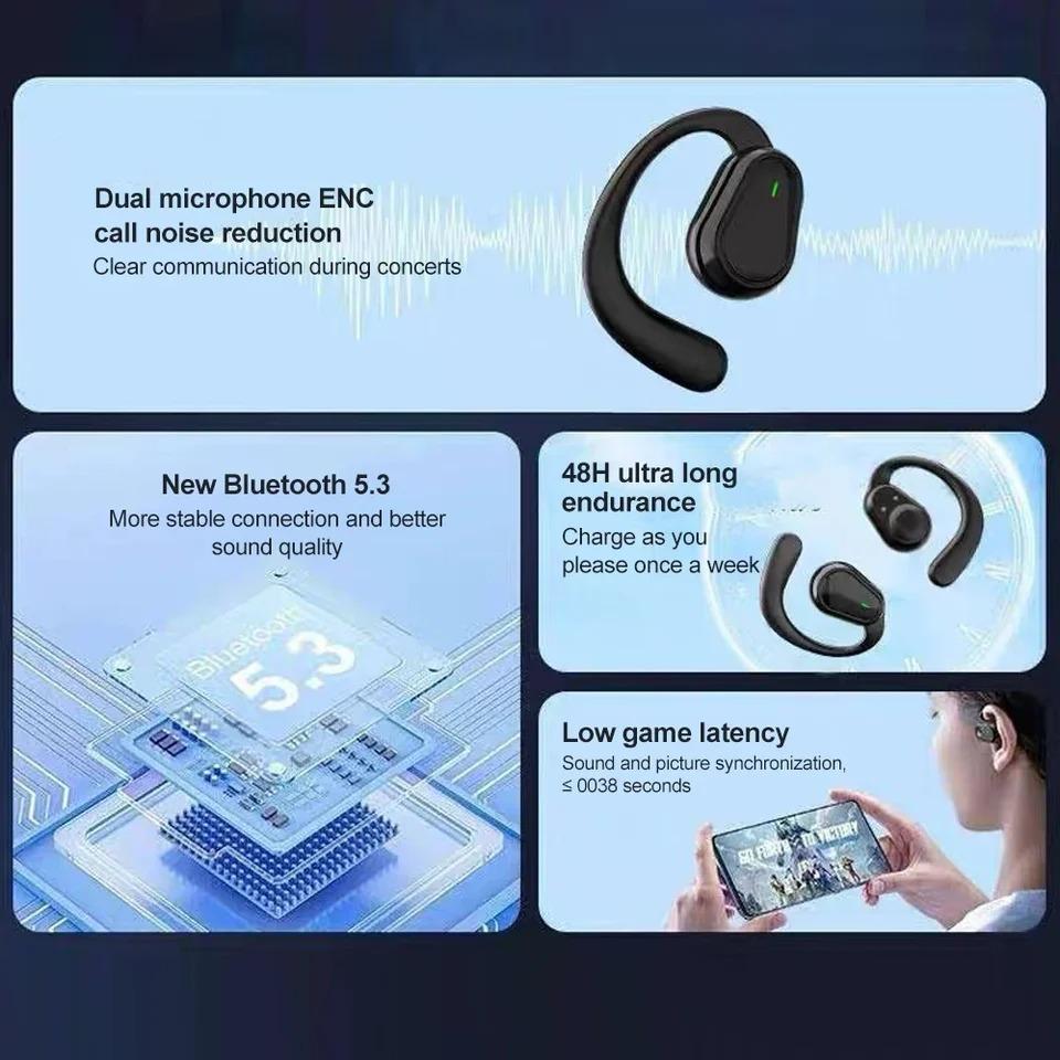 Наушники Bluetooth 5.3 с ушным крючком, беспроводные наушники, Hi-Fi стерео, водонепроницаемая гарнитура, наушники с шумоподавлением