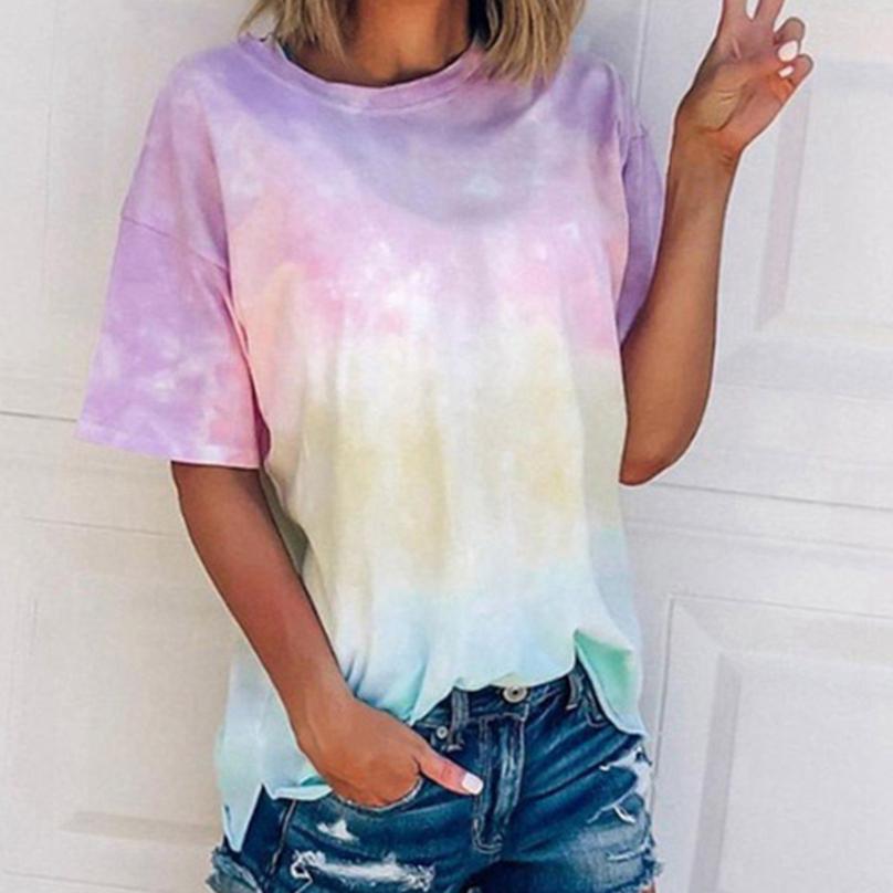 Fashion Comfortable Summer Fashion Ladies T-shirt Tops Europe and America Tie Dye Gradient Printing Loose T-shirt Women's Tops
